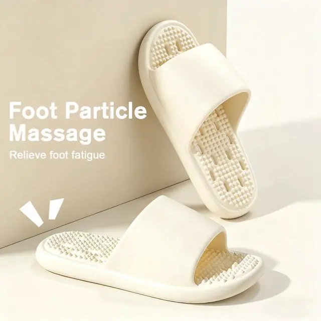 Alt view image 4 of 7 - Shower Shoes Slippers Women Men with Drain Holes House Gym Shower Slides Quick Drying Bathroom Beach Sandals Lightweight Non-Slip Size 7 8 Beige