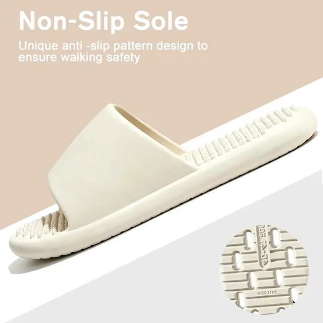 Alt view image 5 of 7 - Shower Shoes Slippers Women Men with Drain Holes House Gym Shower Slides Quick Drying Bathroom Beach Sandals Lightweight Non-Slip Size 7 8 Beige