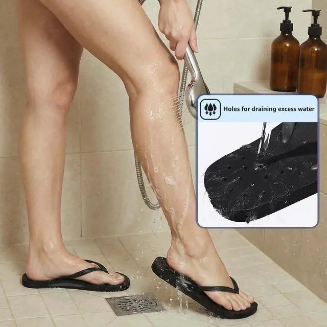 Alt view image 4 of 7 - Womens Shower Shoes, Dorm Beach Pool Gym Flip Flops Balck 8