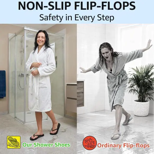 Alt view image 6 of 7 - Womens Shower Shoes, Dorm Beach Pool Gym Flip Flops Balck 8
