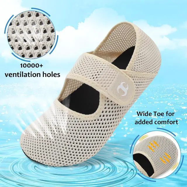 Alt view image 3 of 7 - Women's Summer Sandals White Shower Shoes Beach Swim Water Shoes Pool Swimming Aqua Shoes Wide Width Barefoot Sandals Rubber Slip On Slids Size 6.5-7.5