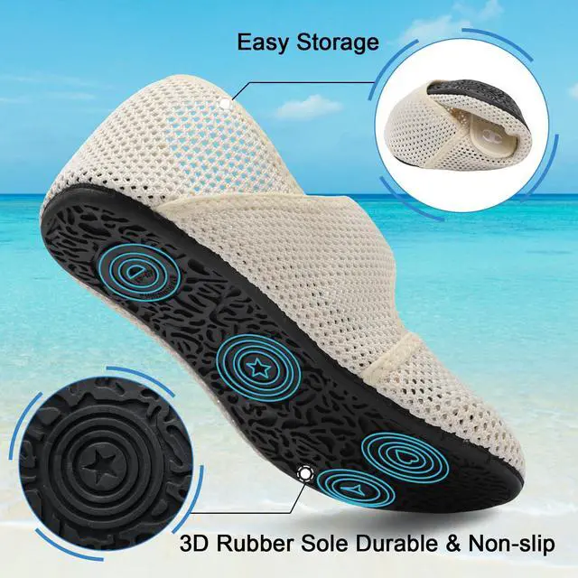 Alt view image 5 of 7 - Women's Summer Sandals White Shower Shoes Beach Swim Water Shoes Pool Swimming Aqua Shoes Wide Width Barefoot Sandals Rubber Slip On Slids Size 6.5-7.5