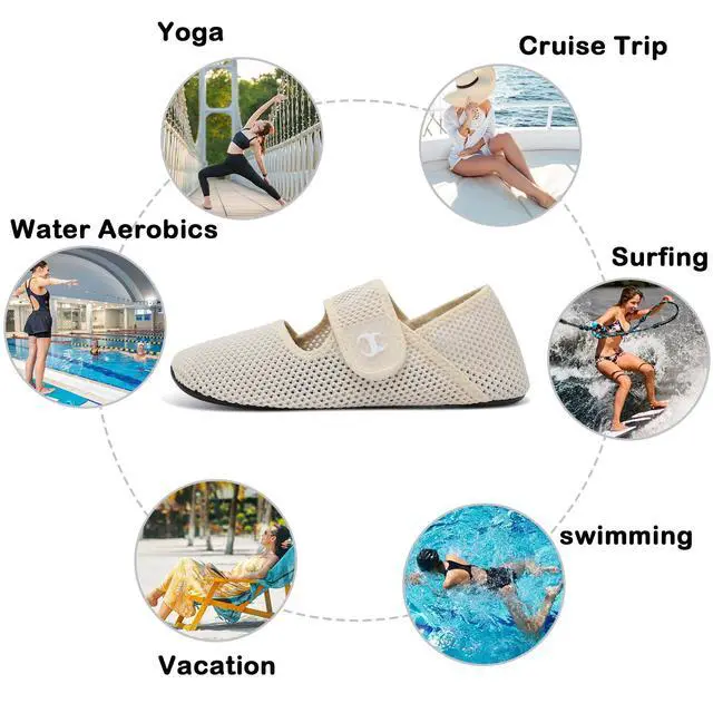 Alt view image 6 of 7 - Women's Summer Sandals White Shower Shoes Beach Swim Water Shoes Pool Swimming Aqua Shoes Wide Width Barefoot Sandals Rubber Slip On Slids Size 6.5-7.5