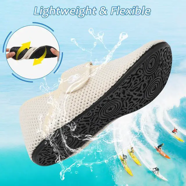 Alt view image 4 of 7 - Women's Summer Sandals White Shower Shoes Beach Swim Water Shoes Pool Swimming Aqua Shoes Wide Width Barefoot Sandals Rubber Slip On Slids Size 6.5-7.5