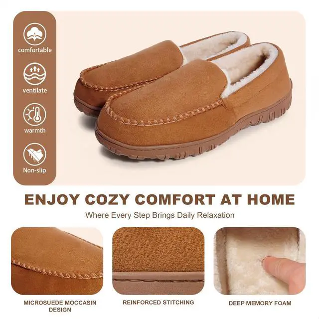 Alt view image 5 of 6 - Mens Slippers Warm House Slippers for Men Indoor Outdoor Beige Size 11