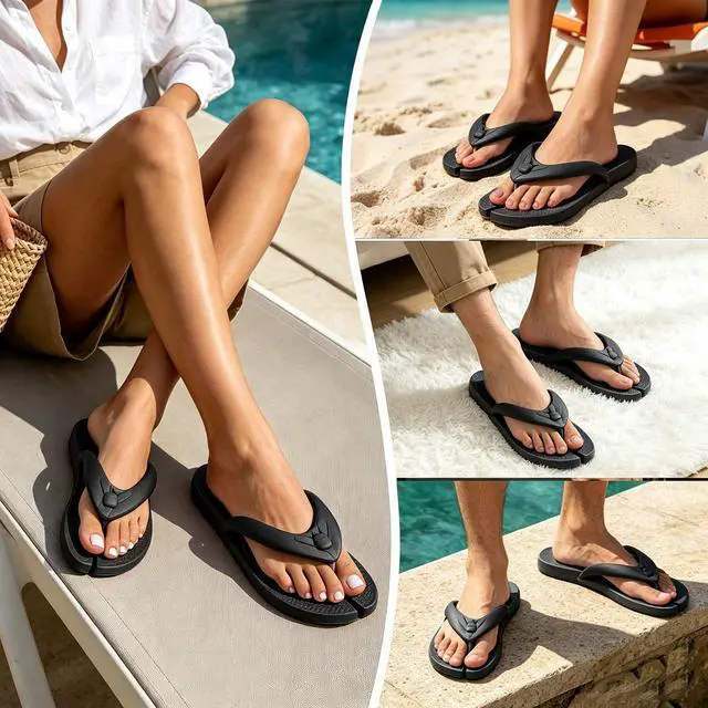 Alt view image 6 of 6 - Flip Flops for Women Men Travel Slippers Foldable Shower Shoes Non-Slip Quick-Dry Bathroom Camp Beach Sandals Lightweight