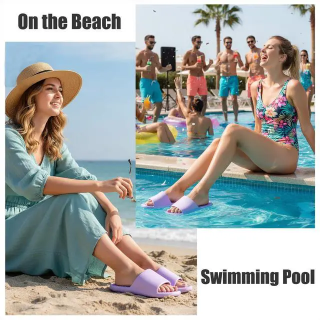 Alt view image 2 of 7 - Shower Slide for Women with Holes | Bathroom Slippers Men Non Slip College Bathroom Shower Sandals | Comfy for Swimming, Pool, Beach, Bathroom, Indoor and Outdoor