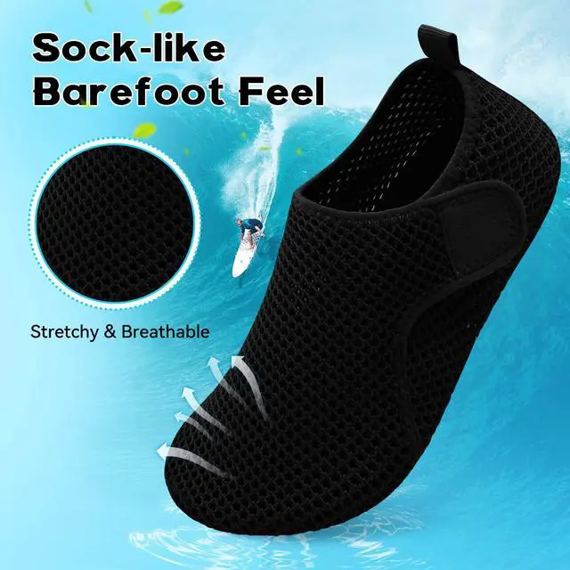 Alt view image 4 of 6 - Shower Slippers for Women Soft Diabetic Water Slipper Socks Men Wide Slip on Slippers Black Summer Beach Essentials Adult Barefoot Shoes Size