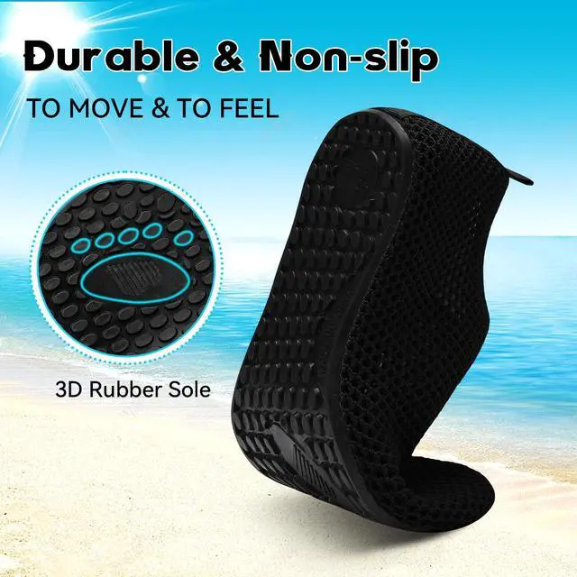 Alt view image 5 of 6 - Shower Slippers for Women Soft Diabetic Water Slipper Socks Men Wide Slip on Slippers Black Summer Beach Essentials Adult Barefoot Shoes Size