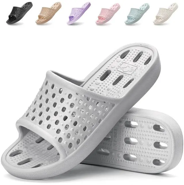 Main image of Shower Shoes for Men Women, Non Slip Quick Dry Shower Sandals with Drain Holes, Lightweight EVA Shower Slippers for Gym, College Dorm, Pool, Locker Room Grey EU40-41