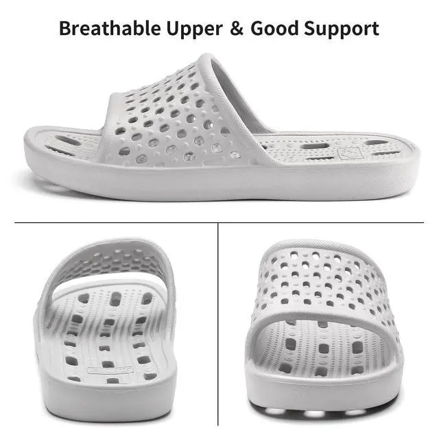 Alt view image 5 of 7 - Shower Shoes for Men Women, Non Slip Quick Dry Shower Sandals with Drain Holes, Lightweight EVA Shower Slippers for Gym, College Dorm, Pool, Locker Room Grey EU40-41