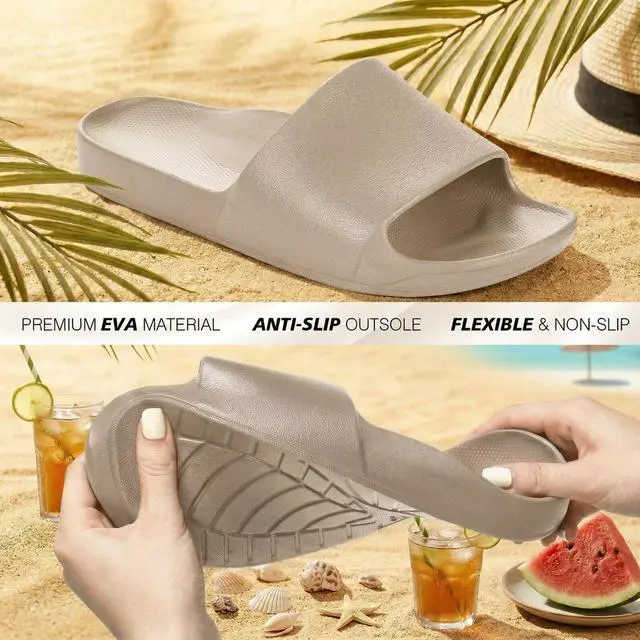 Alt view image 2 of 7 - Arch Support Slides for Women and Men Recovery House Sandals for Men Soft and Comfortable Summer Beach Shoes Slippers Women Khaki