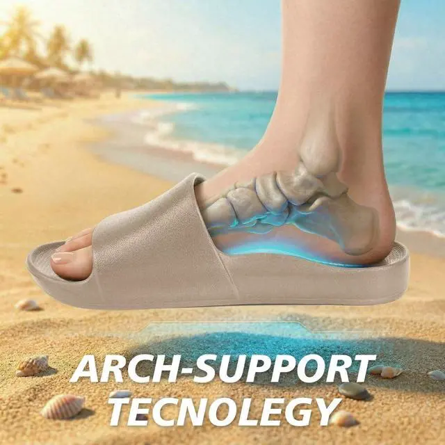 Alt view image 4 of 7 - Arch Support Slides for Women and Men Recovery House Sandals for Men Soft and Comfortable Summer Beach Shoes Slippers Women Khaki