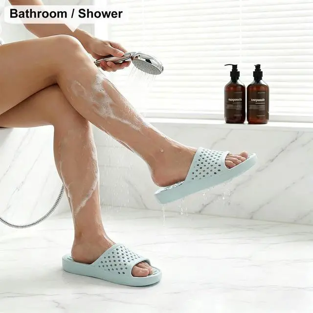 Alt view image 2 of 7 - Shower Shoes for Men Women, Non Slip Quick Dry Shower Sandals with Drain Holes, Lightweight EVA Shower Slippers for Gym, College Dorm, Pool, Locker Room Ice blue EU40-41