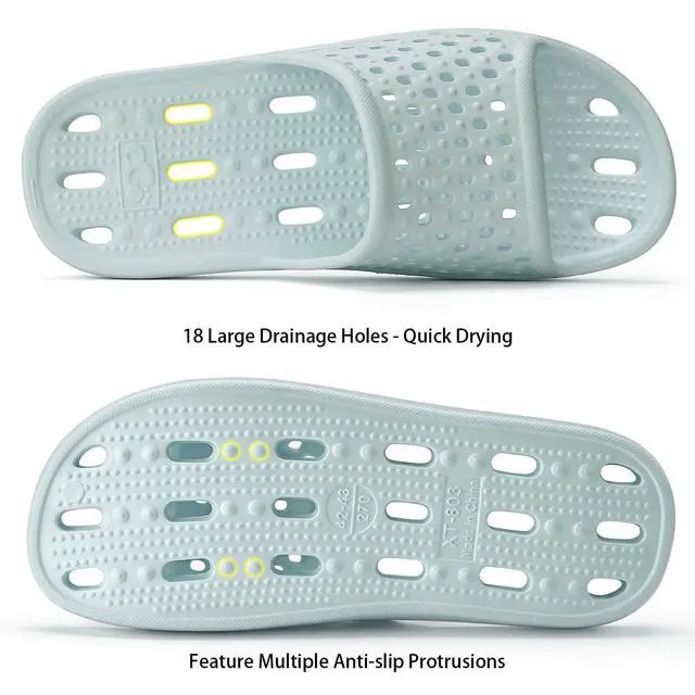 Alt view image 6 of 7 - Shower Shoes for Men Women, Non Slip Quick Dry Shower Sandals with Drain Holes, Lightweight EVA Shower Slippers for Gym, College Dorm, Pool, Locker Room Ice blue EU40-41