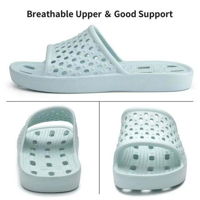 Alt view image 5 of 7 - Shower Shoes for Men Women, Non Slip Quick Dry Shower Sandals with Drain Holes, Lightweight EVA Shower Slippers for Gym, College Dorm, Pool, Locker Room Ice blue EU40-41