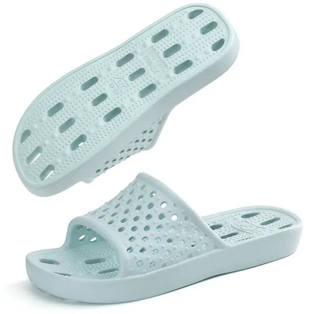 Alt view image 7 of 7 - Shower Shoes for Men Women, Non Slip Quick Dry Shower Sandals with Drain Holes, Lightweight EVA Shower Slippers for Gym, College Dorm, Pool, Locker Room Ice blue EU40-41