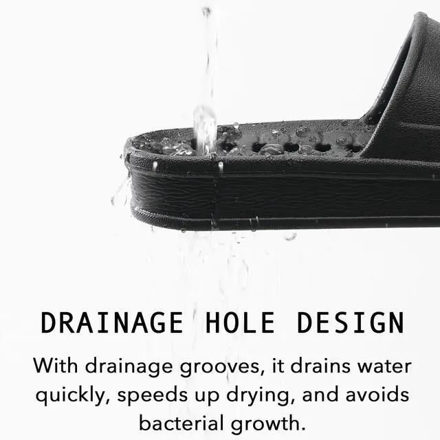Alt view image 3 of 5 - Shower Shoes for Women and Men with Drain Holes Massage Slide Sandals Soft Cushioned Anti-Slip Pool Slides Comfort Thick Soled Gym Shower Shoes Quick Drying Bathroom Spa Slippers,Black