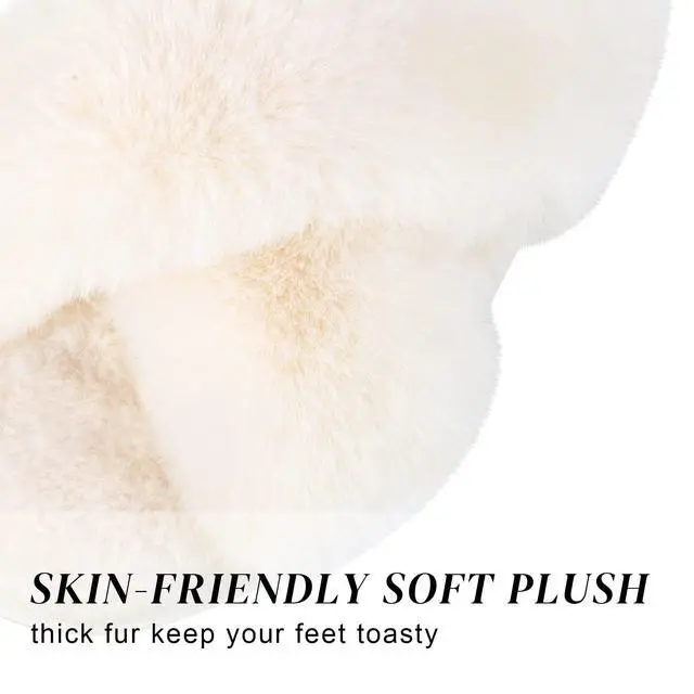 Alt view image 4 of 6 - Women's Cross Band Slippers Fuzzy Open-Toe Memory Foam
