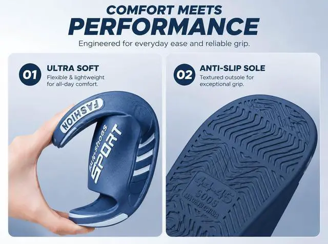 Alt view image 5 of 5 - Men's Slides Sandals For Shower Bathroom Pool Beach, Non Slip Soft Comfort Eva Anti-Slip Slippers Home Shoes For Size 5-11.5 Men