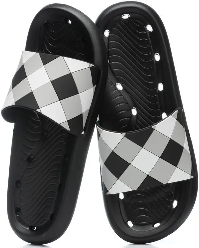 Main image of Mens Bathroom Shower Shoes Checkered Sandals Non-Slip House Slippers