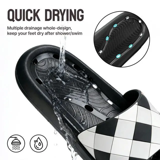 Alt view image 4 of 7 - Mens Bathroom Shower Shoes Checkered Sandals Non-Slip House Slippers