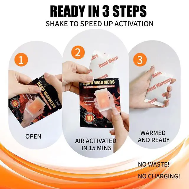 Alt view image 6 of 7 - 10 Pack Hand Warmers Disposable - Up to 15 Hours of Heat - Super Long Lasting Air Activated Warmers, All Natural & Portable for Body, Hands & Toes - Odorless Hot Warmer Gifts for Winter Work