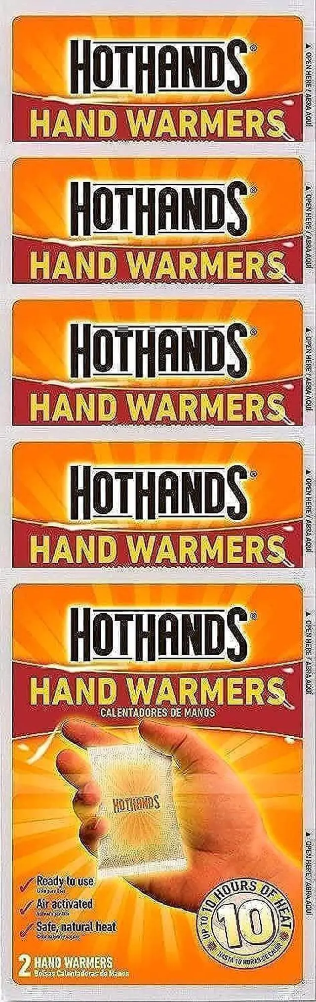 Main image of Hand Warmers, 10 count (5 pack with 2 warmers per pack)
