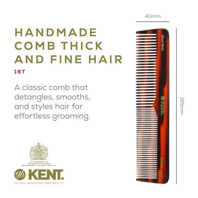 Alt view image 2 of 7 - 16T Tortoise Fine and Wide Tooth for Daily Grooming,Handmade Styling Comb for All Hair Types,Wet or Dry Hair Detangling Comb for Men and Women,Saw Cut Hand Polished,Made in England