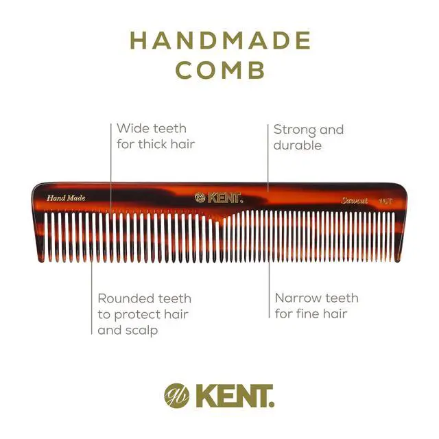 Alt view image 4 of 7 - 16T Tortoise Fine and Wide Tooth for Daily Grooming,Handmade Styling Comb for All Hair Types,Wet or Dry Hair Detangling Comb for Men and Women,Saw Cut Hand Polished,Made in England