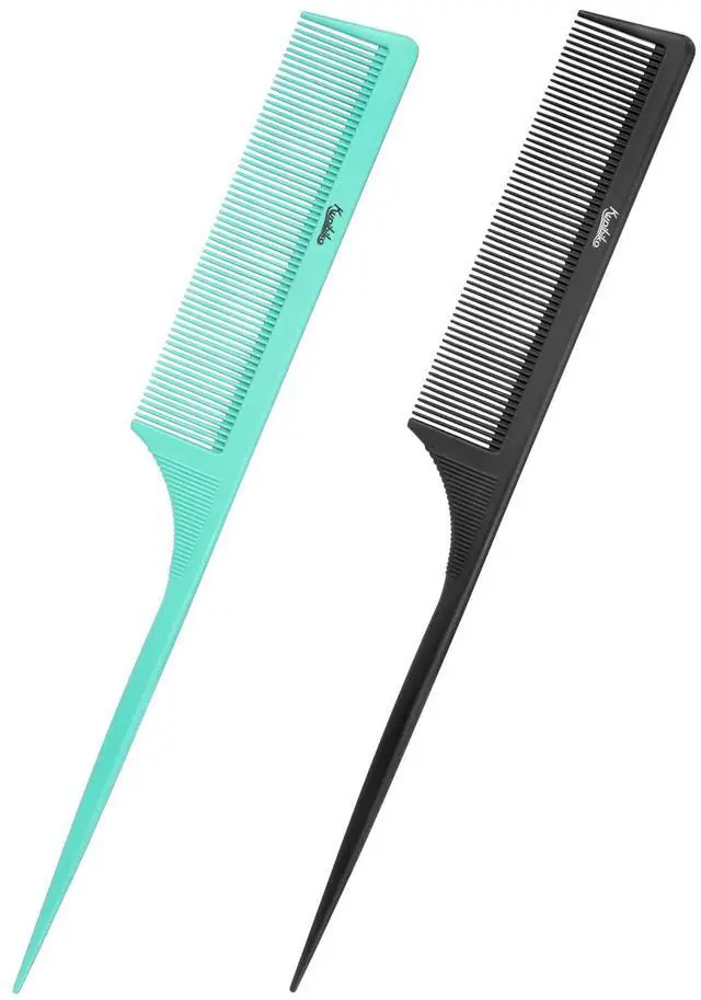 Main image of 2Pcs Rat Tail Comb Parting Combs for Women, Fine Tooth Parting Tip Carbon Fiber Root Teasing Anti Static Hair Comb for Styling (Green,Black)