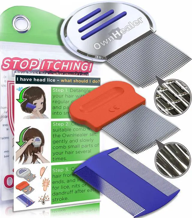 Main image of Professional Lice Comb Kit - for Lice, Nits, and Dandruff Removal. Quick Results for Head Lice Treatment - Suitable for All Hair Types. Peine para piojos y liendres.