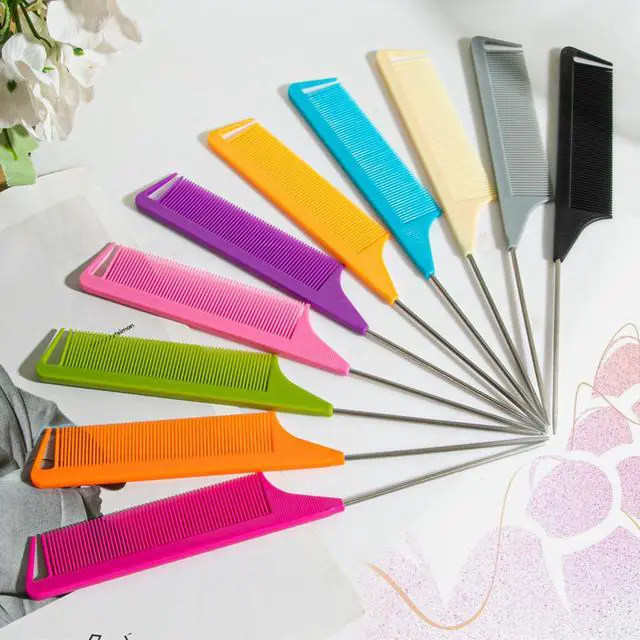 Alt view image 2 of 7 - 10pcs Rat Tail Combs Set,Salon Hair Stylists Metal Fine Tooth Combs Parting Combs for Hair Teasing and Braiding,Women GirlStyling Combs for