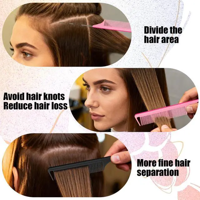 Alt view image 4 of 7 - 10pcs Rat Tail Combs Set,Salon Hair Stylists Metal Fine Tooth Combs Parting Combs for Hair Teasing and Braiding,Women GirlStyling Combs for