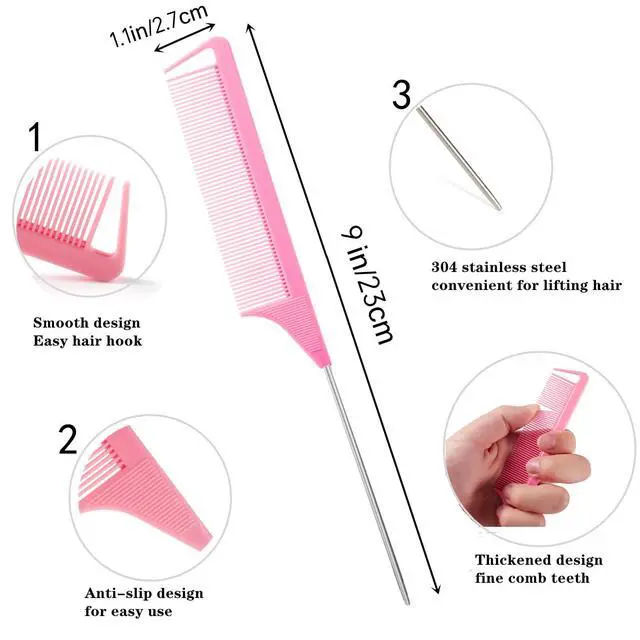 Alt view image 6 of 7 - 10pcs Rat Tail Combs Set,Salon Hair Stylists Metal Fine Tooth Combs Parting Combs for Hair Teasing and Braiding,Women GirlStyling Combs for