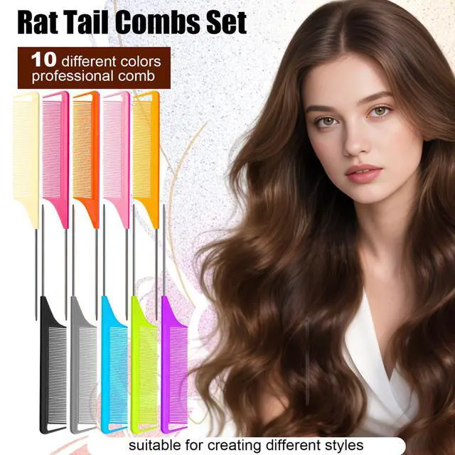 Alt view image 5 of 7 - 10pcs Rat Tail Combs Set,Salon Hair Stylists Metal Fine Tooth Combs Parting Combs for Hair Teasing and Braiding,Women GirlStyling Combs for