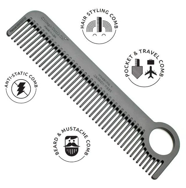 Alt view image 6 of 7 - Model 1 Carbon Fiber, Made in USA, smooth, strong, and light, anti-static, heat-resistant, 5.5 inches (14 cm) long, ultimate daily use, pocket, and travel comb