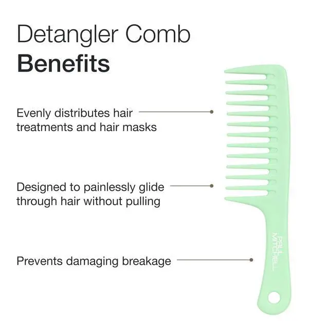 Alt view image 2 of 7 - Detangler Comb, Wide Tooth Comb Detangles Wet or Dry Hair, Seafoam Green