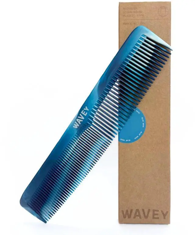 Main image of Quality Hair Comb for Men and Women, Recycled Ocean Plastic, 7 Inches length perfect for home and travel, Wide and Fine Tooth for thick, thin, wavy, straight and curly hair styling - BLUE