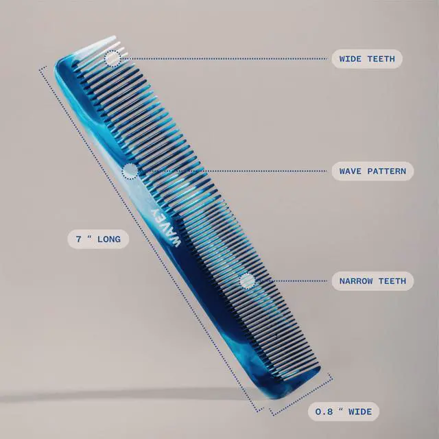 Alt view image 5 of 7 - Quality Hair Comb for Men and Women, Recycled Ocean Plastic, 7 Inches length perfect for home and travel, Wide and Fine Tooth for thick, thin, wavy, straight and curly hair styling - BLUE