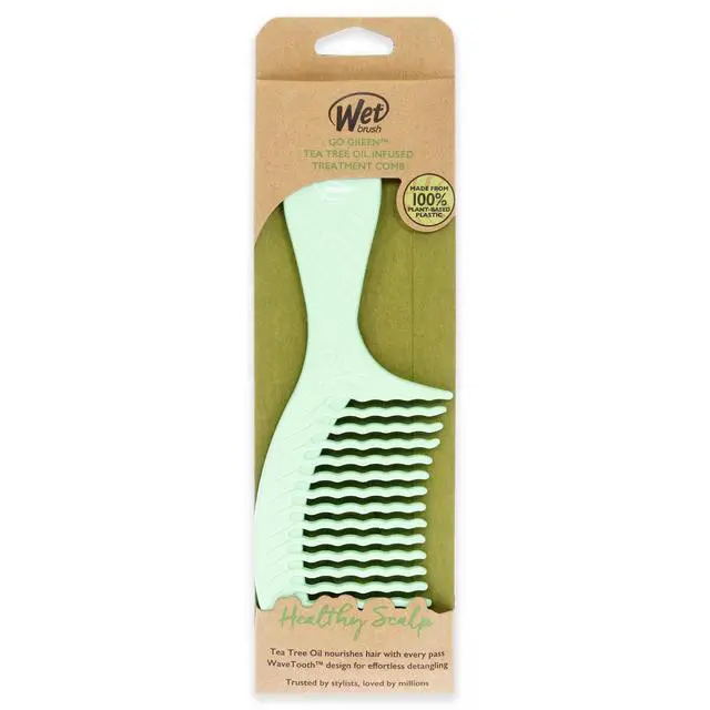 Alt view image 3 of 4 - Go Green Tea Tree Oil Infused Treatment Comb - Wide Tooth Hair Detangler with WaveTooth Design that Gently and Glides Through Tangles - No Split Ends and No Damage