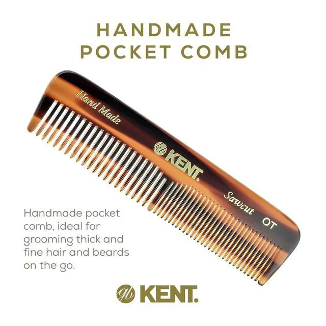 Alt view image 2 of 7 - OT Tortoise Pocket Comb - Handmade Fine and Wide Tooth Hair Comb for Men, Women, and Kids - Travel, Beard, and Mustache Comb - Saw Cut and Hand Polished Made in England
