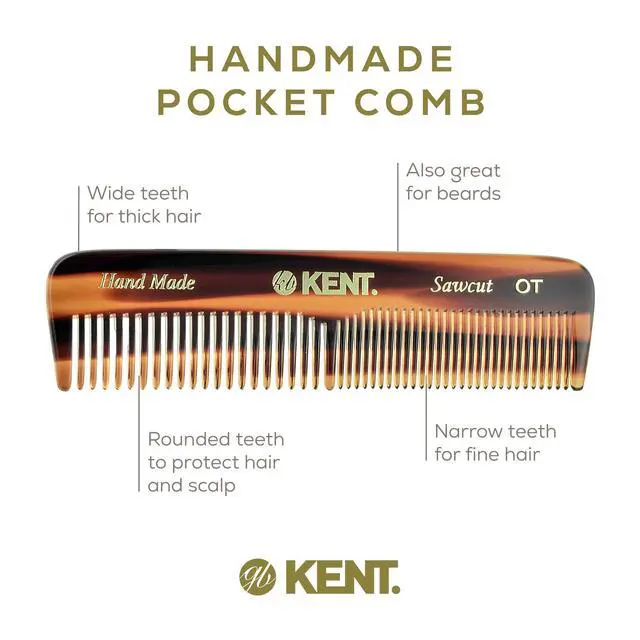 Alt view image 3 of 7 - OT Tortoise Pocket Comb - Handmade Fine and Wide Tooth Hair Comb for Men, Women, and Kids - Travel, Beard, and Mustache Comb - Saw Cut and Hand Polished Made in England