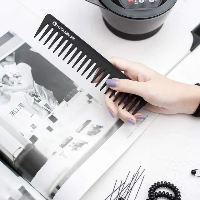 Alt view image 4 of 7 - 601 Carbon Wide Tooth Comb Detangler Comb for Detangling Wet Hair