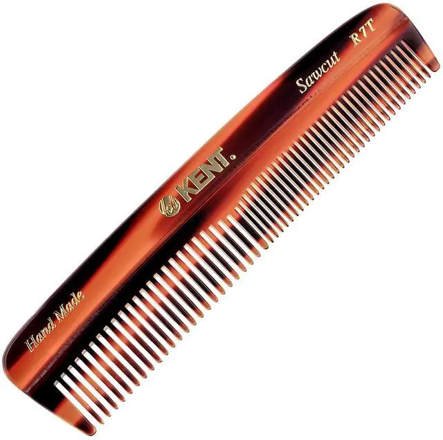Main image of R7T Fine and Wide Tooth Hair Comb, Handmade Pocket Comb for Men, Beard and Mustache Combs for Everyday Grooming and Styling, Sawcut Kent Combs, Made in England