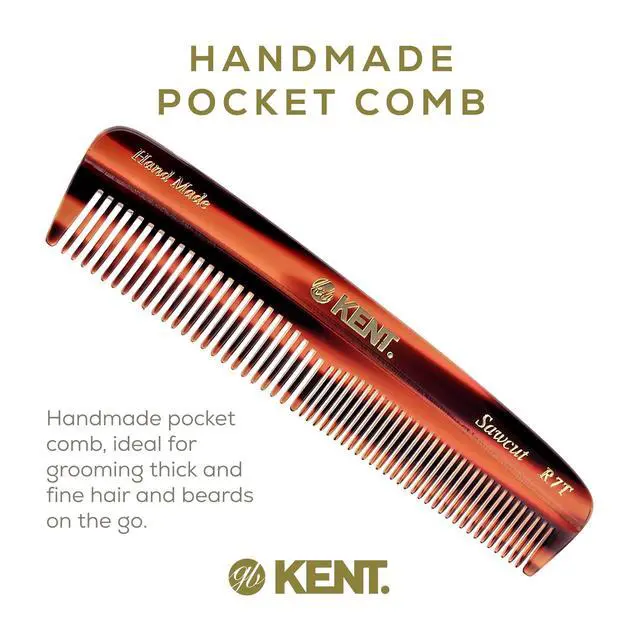 Alt view image 3 of 7 - R7T Fine and Wide Tooth Hair Comb, Handmade Pocket Comb for Men, Beard and Mustache Combs for Everyday Grooming and Styling, Sawcut Kent Combs, Made in England