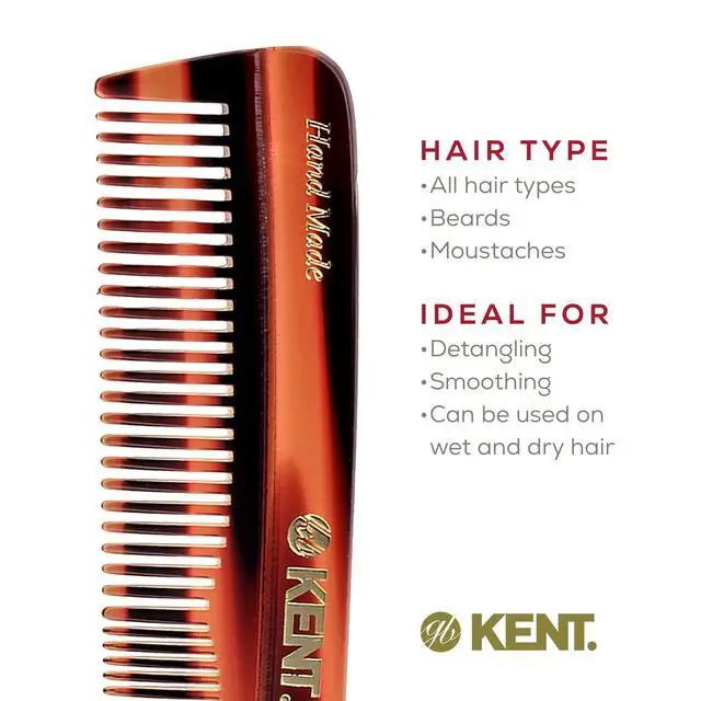 Alt view image 6 of 7 - R7T Fine and Wide Tooth Hair Comb, Handmade Pocket Comb for Men, Beard and Mustache Combs for Everyday Grooming and Styling, Sawcut Kent Combs, Made in England
