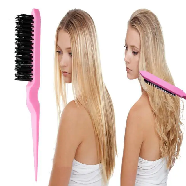 Alt view image 3 of 6 - 8Pcs Hair Brushes Set with 4Pcs Topsy Hair Tail Tools 1Pcs Bristle Teasing Hair Brush 1Pcs Edge Control Brush 2Pcs Metal Pin Rat Tail Combs for Woman Girl Hair Styling,Edge&Back Brushing,Pink