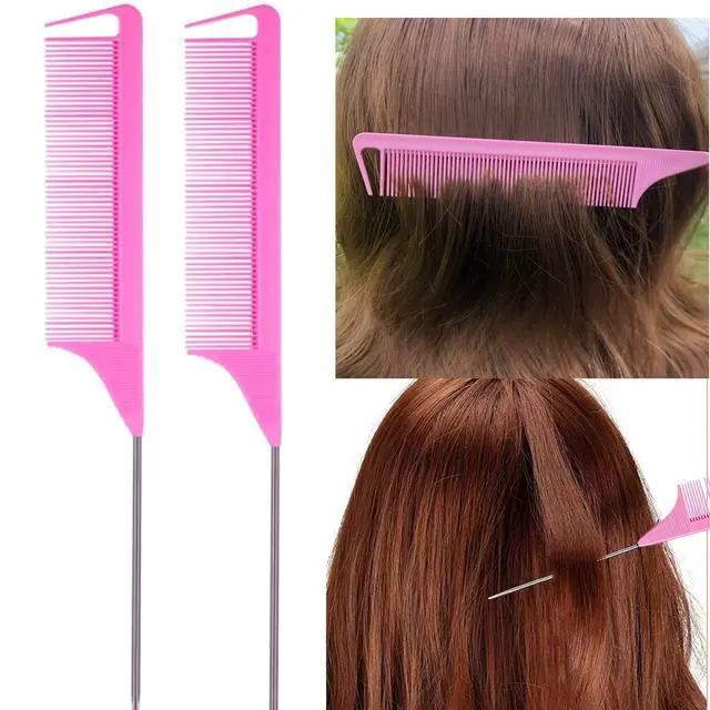 Alt view image 4 of 6 - 8Pcs Hair Brushes Set with 4Pcs Topsy Hair Tail Tools 1Pcs Bristle Teasing Hair Brush 1Pcs Edge Control Brush 2Pcs Metal Pin Rat Tail Combs for Woman Girl Hair Styling,Edge&Back Brushing,Pink