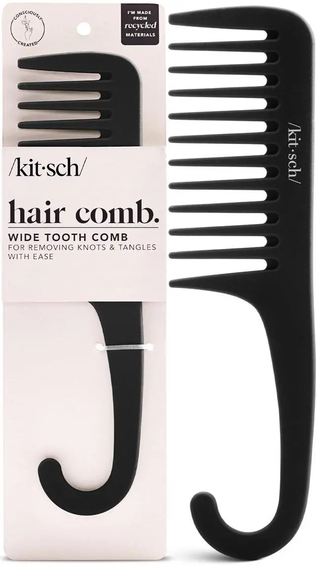 Main image of Wide Tooth Comb For Curls - Curved Handle Detangling Tool for Curly, Wet & Thick Hairs, Frizz-Free Shower Comb for Women, Easy Everyday Hair Care at Home or On-the-go - Black